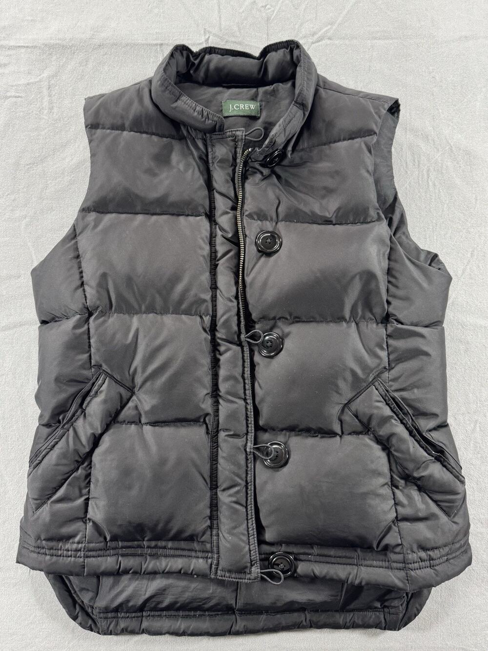 J.Crew Women’s Black Down Puffer Vest Zip Button Front Small Medium AS IS